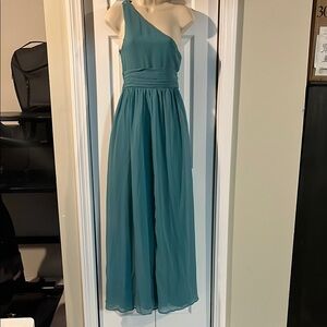 Tevolio Blue Asymmetrical Pleated Gown